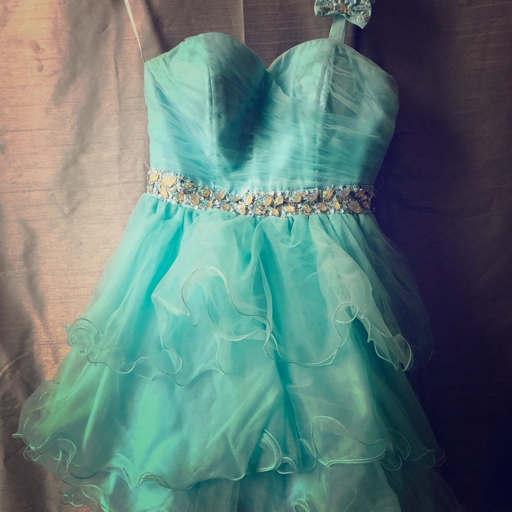Cute one strap electric blue/cyan dress.